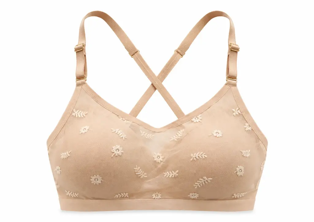 Flora - Floral Embroidered Bralette, Nude
