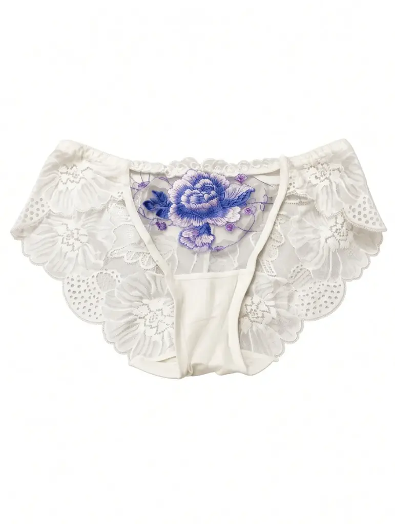 Rosé - Embroidered Lace Underwear, White